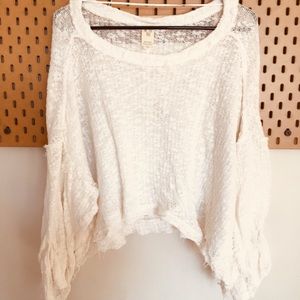 Free People white oversized loose crop sweater.